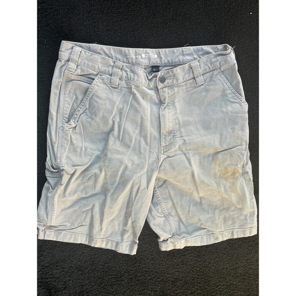 Carhartt Mens Relaxed Fit Canvas Carpenter Work Shorts Gray 36 x 11 Distressed
